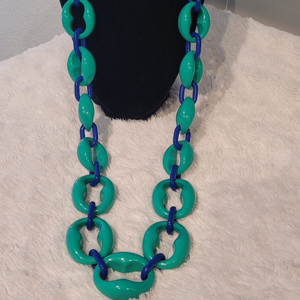 Bold Teal and Royal Blue Resin Link Necklace - Women Jewelry Alisha D